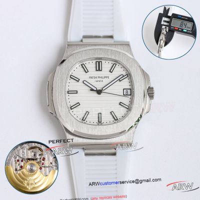  PPF Factory Patek Philippe Nautilus 5711 White Bue Face Rubber Strap Swiss Clone Watch